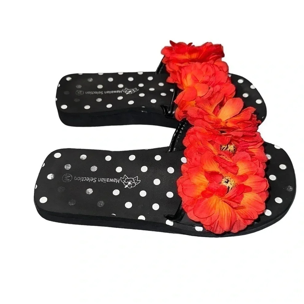Hawaiian Selection M‎ (8-9) slip on sandal with red flowers
